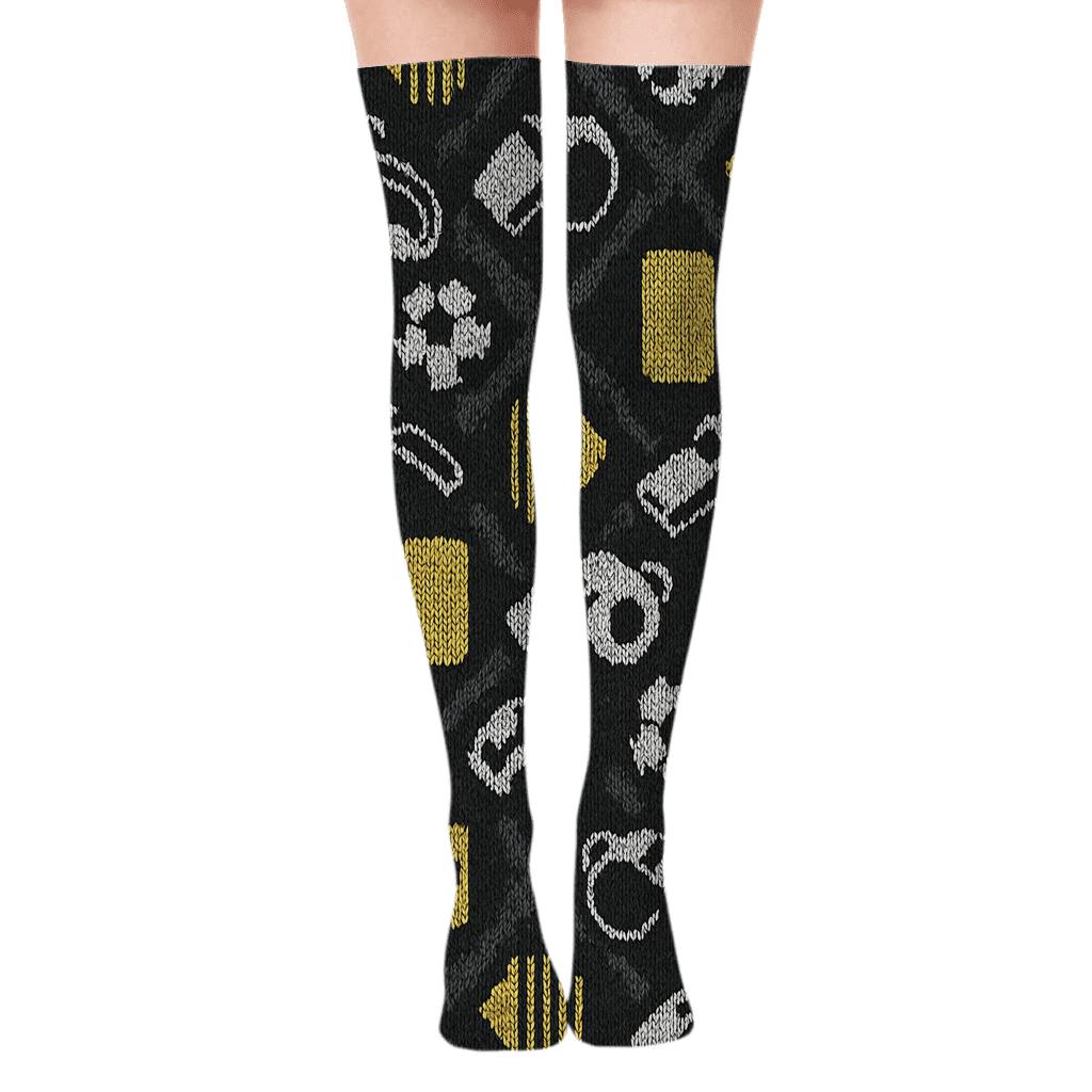 Knitted Illusion Whistle Lattice For Fifa New Zealand stylish fashion over-the-knee socks