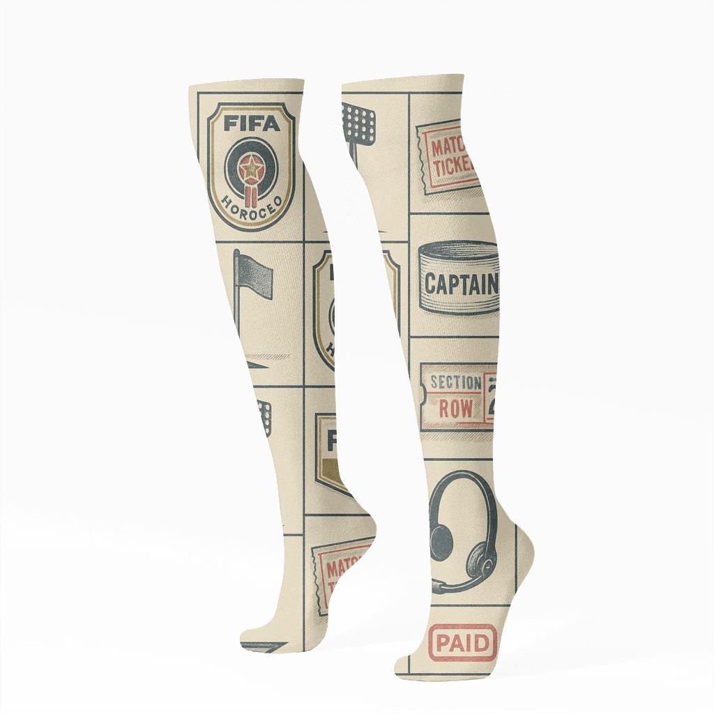Vintage Poster Look Equipment Grid, Badge Gold Fifa Morocco soft everyday knee-high socks