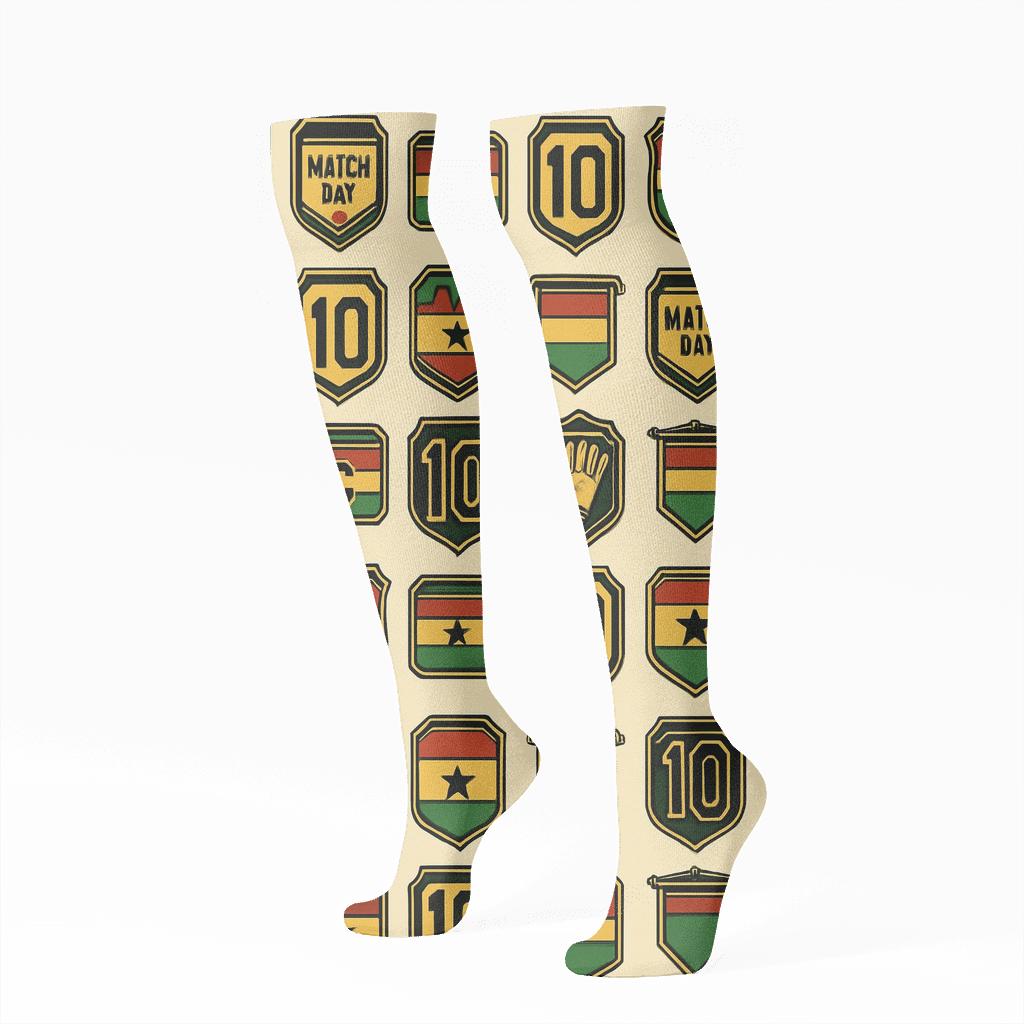 Vintage Poster Badge Grid With Fifa Ghana designer print knee-high socks