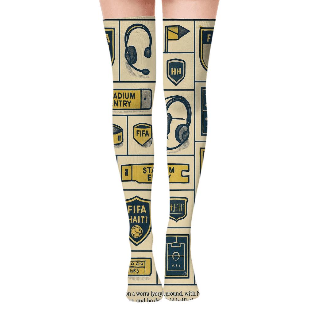Vintage Poster Grid With Equipment Fifa Haiti soft everyday over-the-knee socks