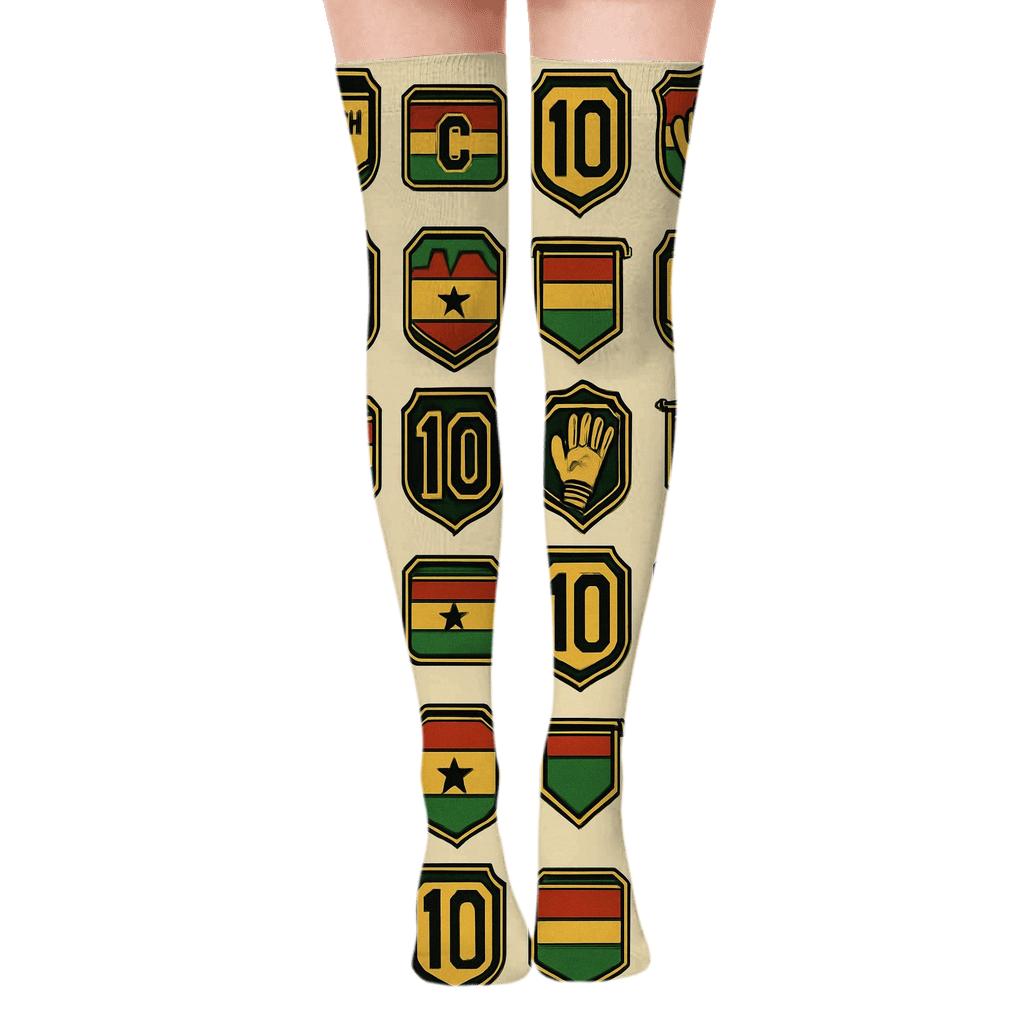 Vintage Poster Badge Grid With Fifa Ghana trendy patterned over-the-knee socks