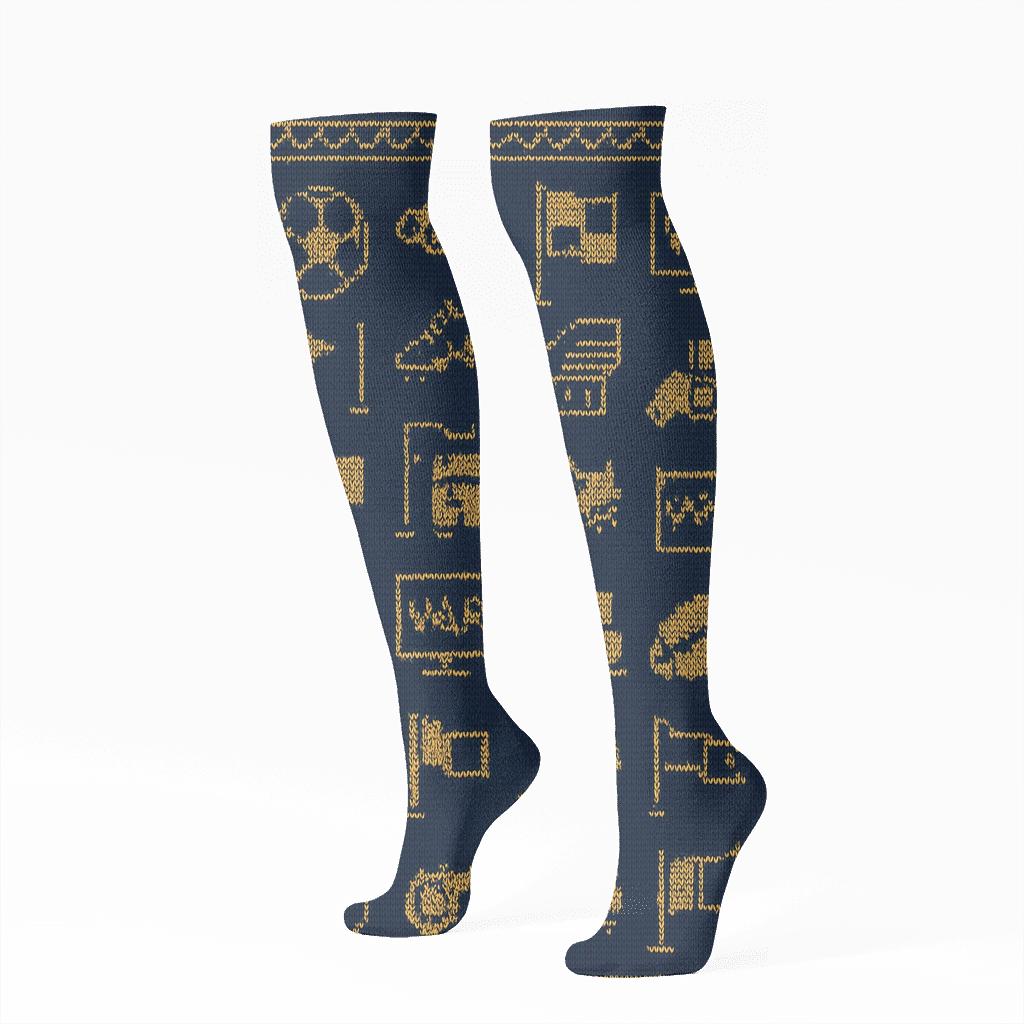 Knitted Illusion Pitch Icons For Fifa Saudi Arabia designer print knee-high socks