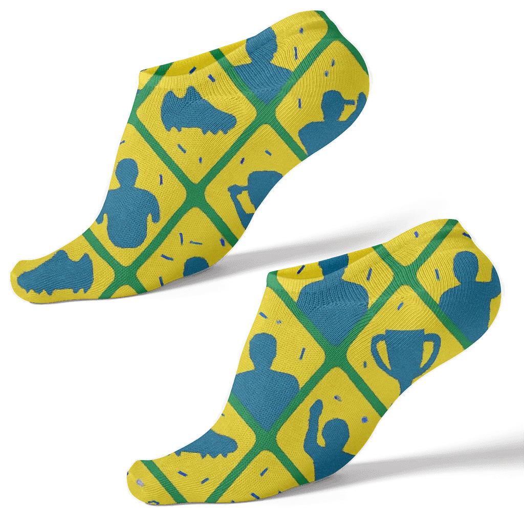 Goal Net Lattice And Trophy Sparks, Screen Print Style Fifa Brazil personalized ankle socks