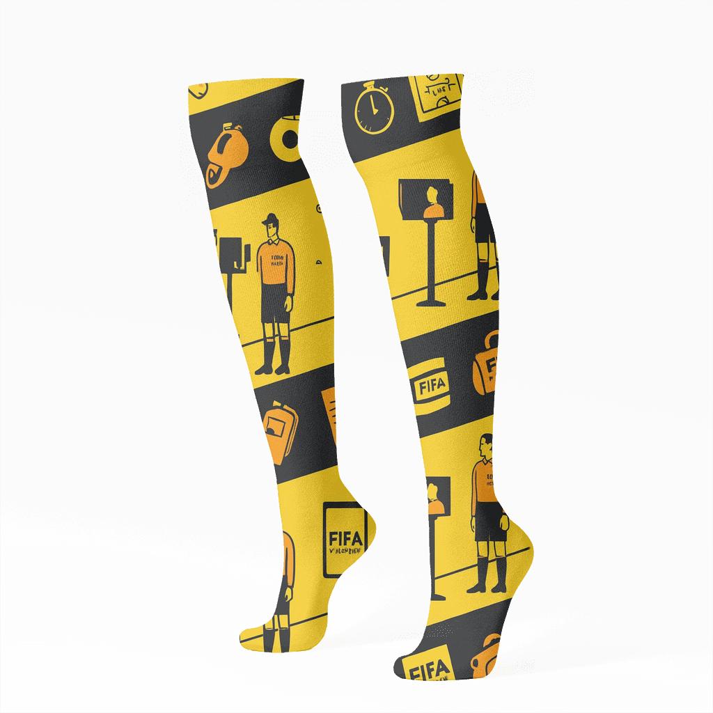 Safety Yellow Field Notes Pattern With Fifa Norway custom knee-high socks