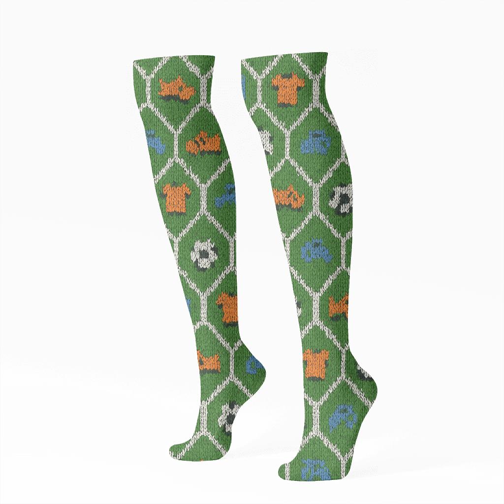 Knitted Pattern Illusion Goal Net Tessellation In Fifa Netherlands Colors premium sports knee-high socks