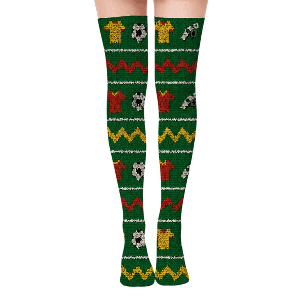 Knitted Pitch Lines With Fifa Spain Whistle Motifs premium cozy over-the-knee socks