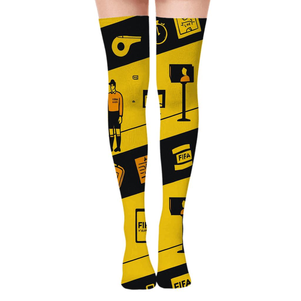 Safety Yellow Field Notes Pattern With Fifa Norway custom over-the-knee socks
