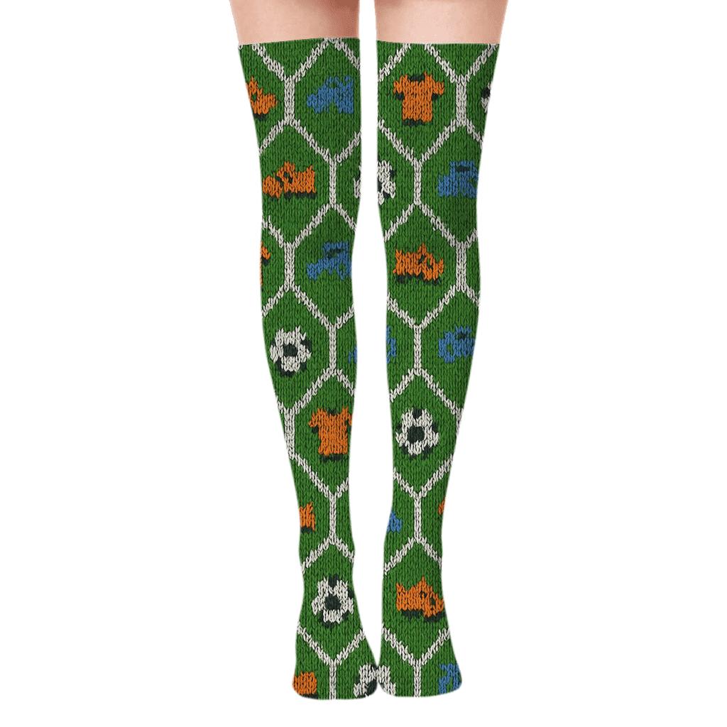 Knitted Pattern Illusion Goal Net Tessellation In Fifa Netherlands Colors soft everyday over-the-knee socks