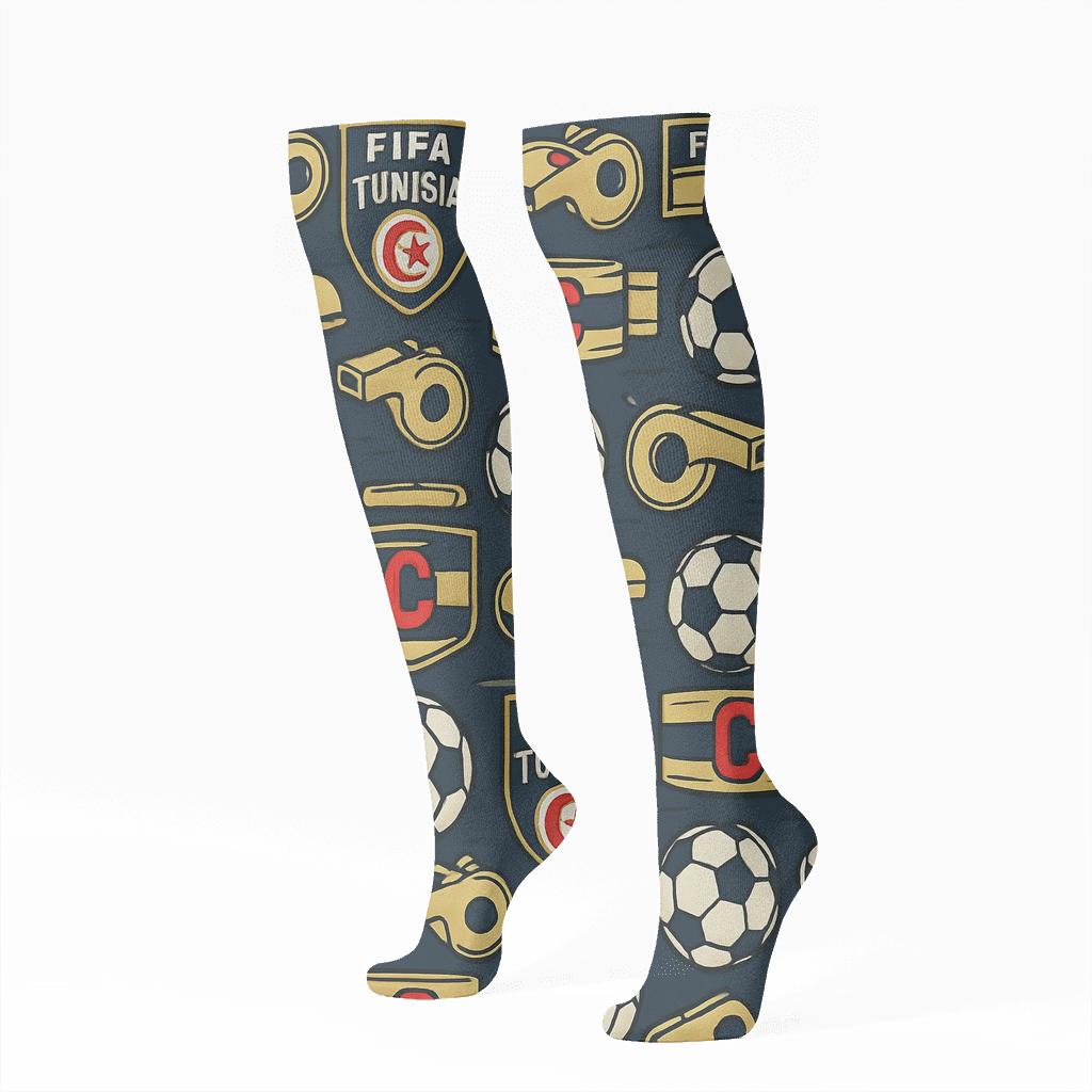 Mirrored Badge Bands With Fifa Tunisia custom knee-high socks