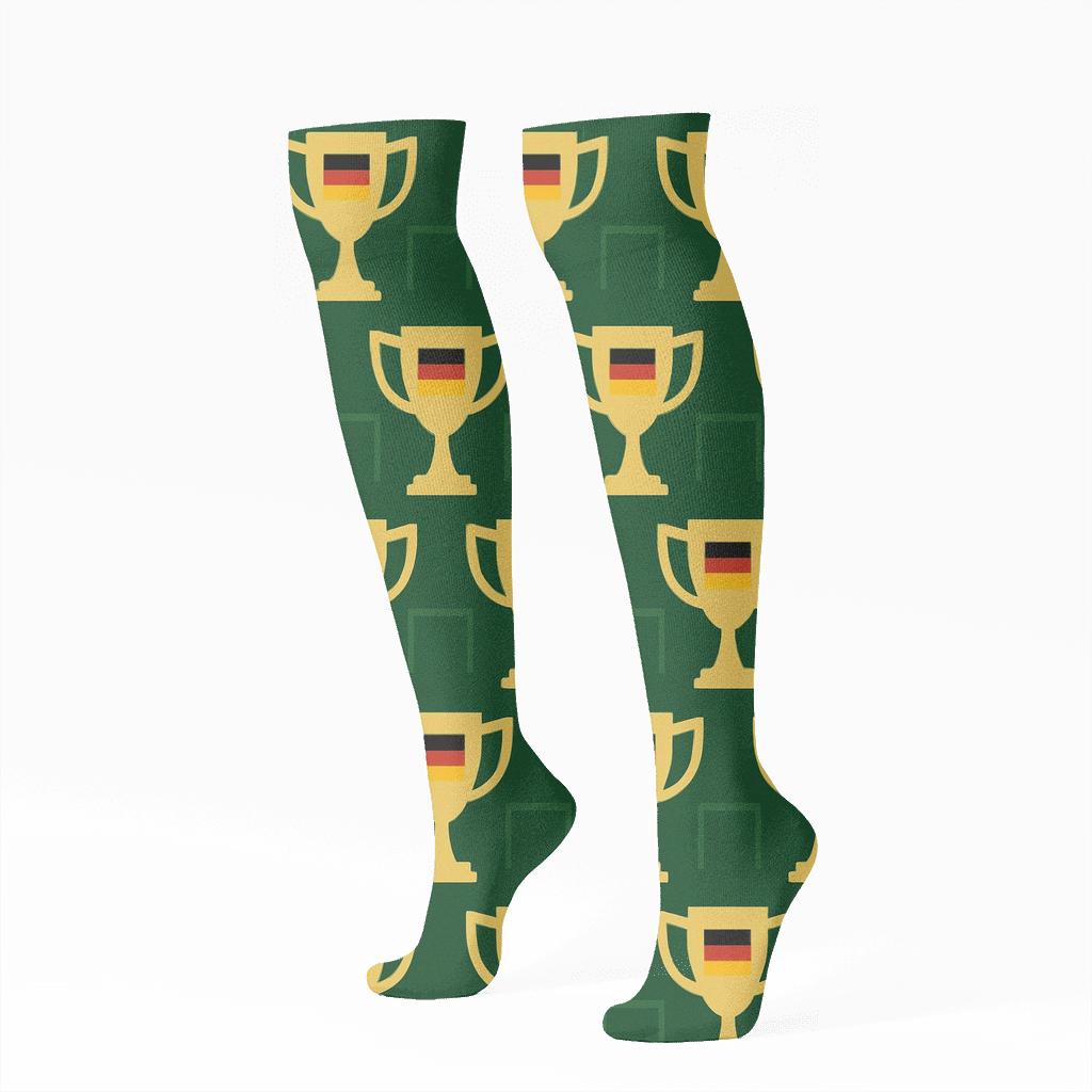 Fifa Germany Trophy Cup Tessellation On Pitch Green soft everyday knee-high socks