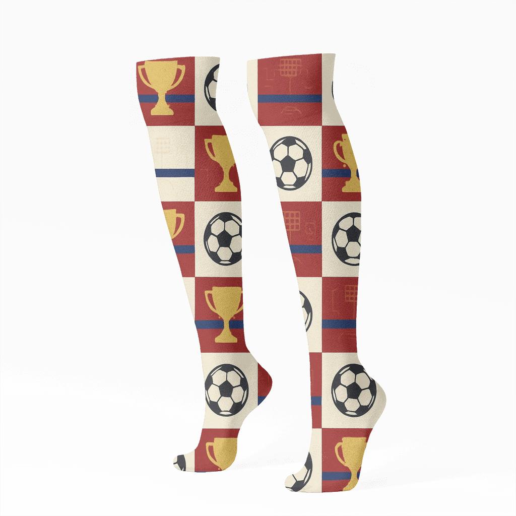 Screen Print Fifa Croatia Checkerboard Trophy Parade stylish athletic knee-high socks