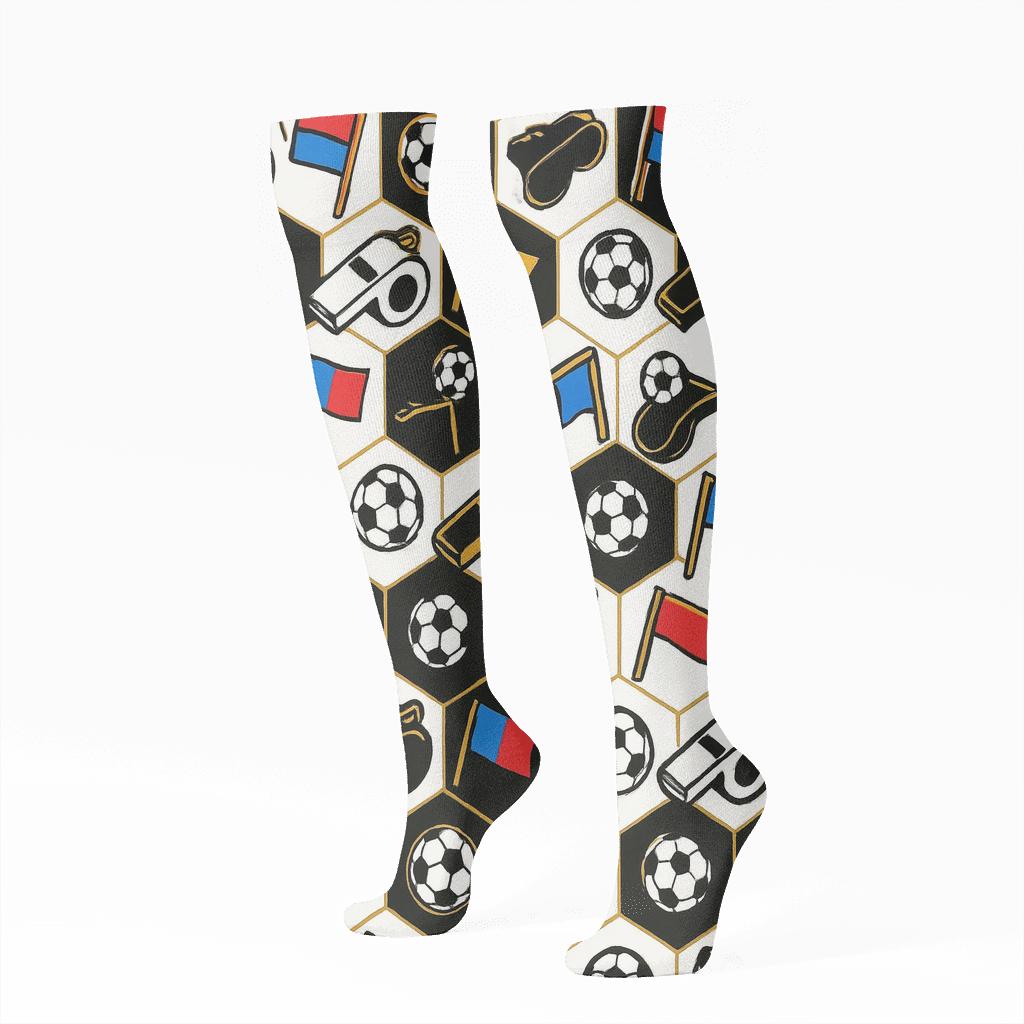 Fifa New Zealand Referee Whistle And Corner Flag Tessellation soft everyday knee-high socks