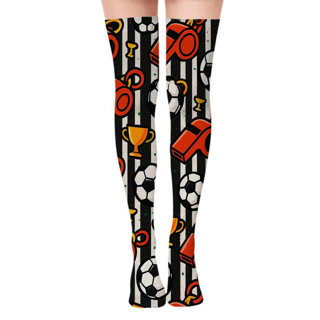 Referee Whistle Lattice In Fifa Germany Style designer print over-the-knee socks