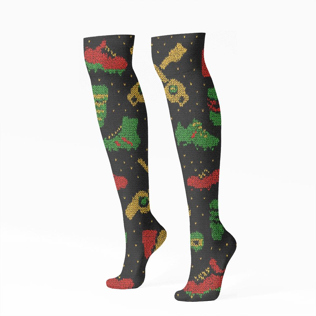 Mirrored Pair Knit Illusion In Fifa Ghana Colors trendy patterned knee-high socks