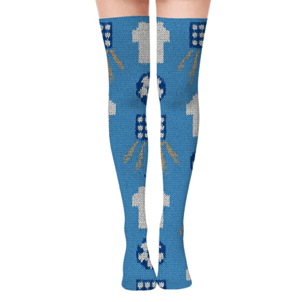 Knitted Stadium Lights Pattern For Fifa Uruguay unique graphic over-the-knee socks