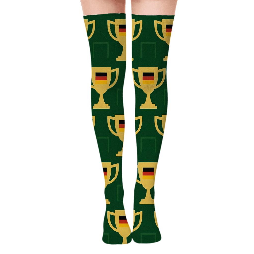 Fifa Germany Trophy Cup Tessellation On Pitch Green personalized over-the-knee socks