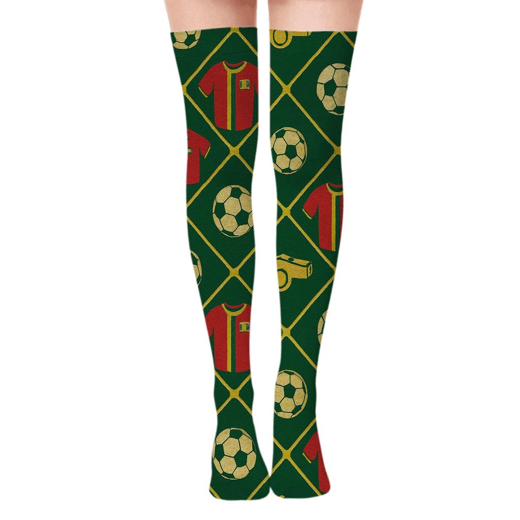 Fifa Senegal Goal Net Tessellation In Victory Gold unique graphic over-the-knee socks