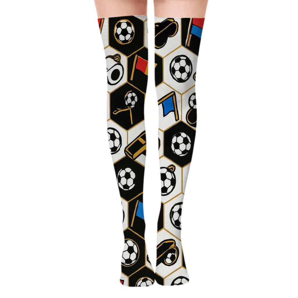 Fifa New Zealand Referee Whistle And Corner Flag Tessellation personalized over-the-knee socks