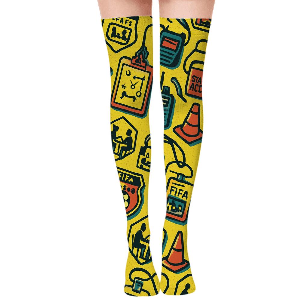 Badge Parade On Safety Yellow Background, Fifa Panama comfortable cotton over-the-knee socks
