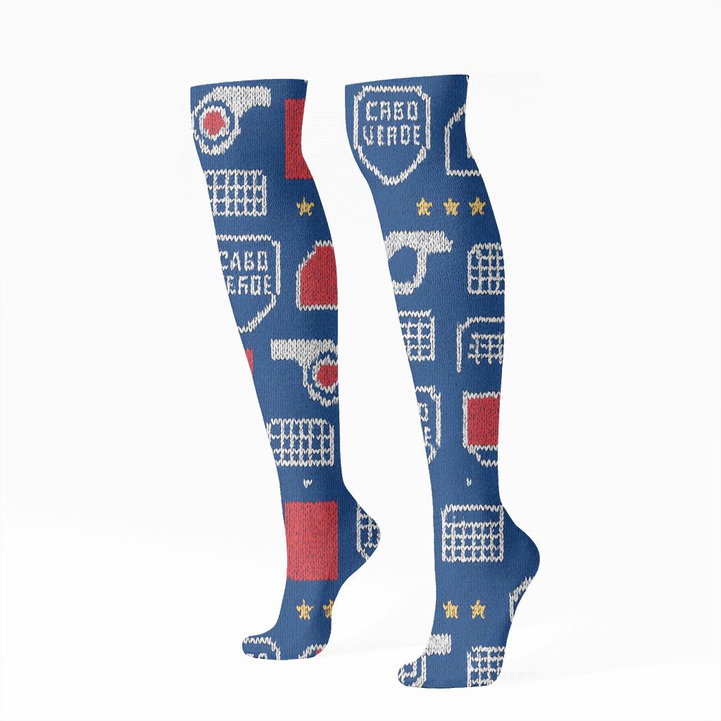 Knitted Illusion Pattern, Fifa Cabo Verde Edition designer print knee-high socks