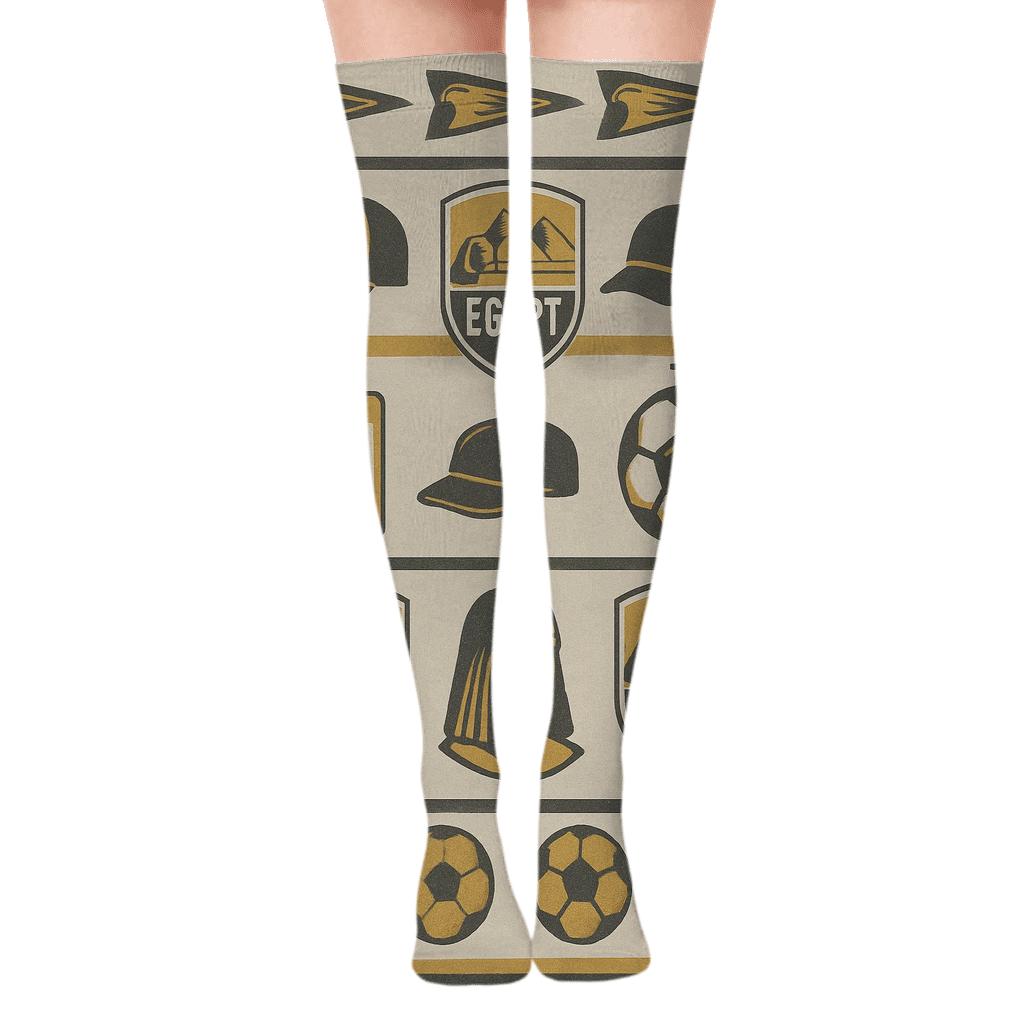 Vintage Poster Bands With Fifa Egypt Emblems trendy patterned over-the-knee socks