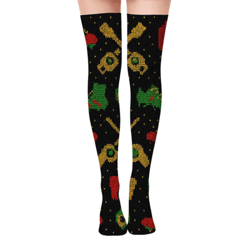 Mirrored Pair Knit Illusion In Fifa Ghana Colors trendy patterned over-the-knee socks