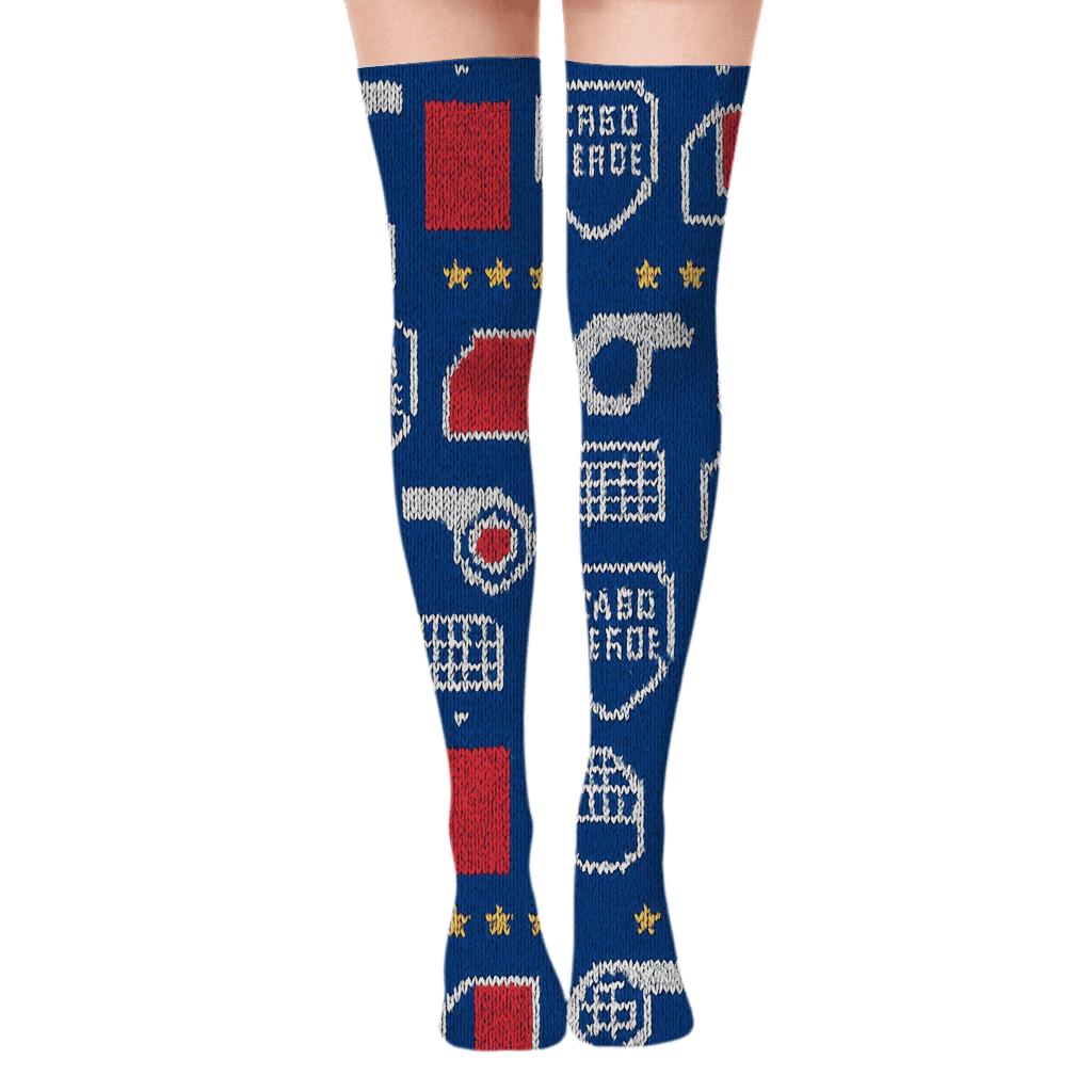 Knitted Illusion Pattern, Fifa Cabo Verde Edition trendy patterned over-the-knee socks