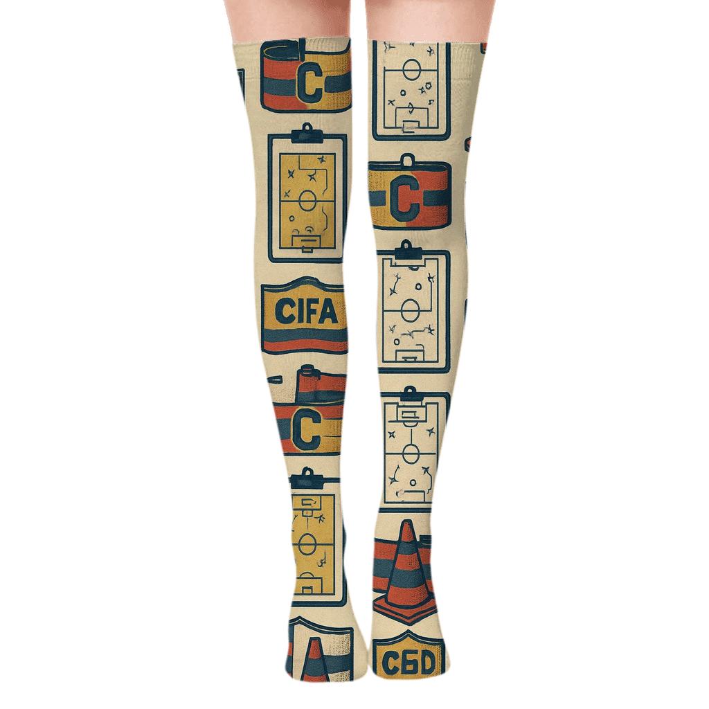 Vintage Poster Look With Badge Grid Fifa Cabo Verde trendy patterned over-the-knee socks