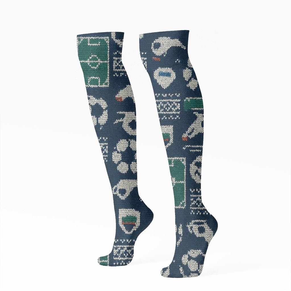 Knitted Illusion Pitch Tiles, Fifa Uzbekistan Edition soft everyday knee-high socks