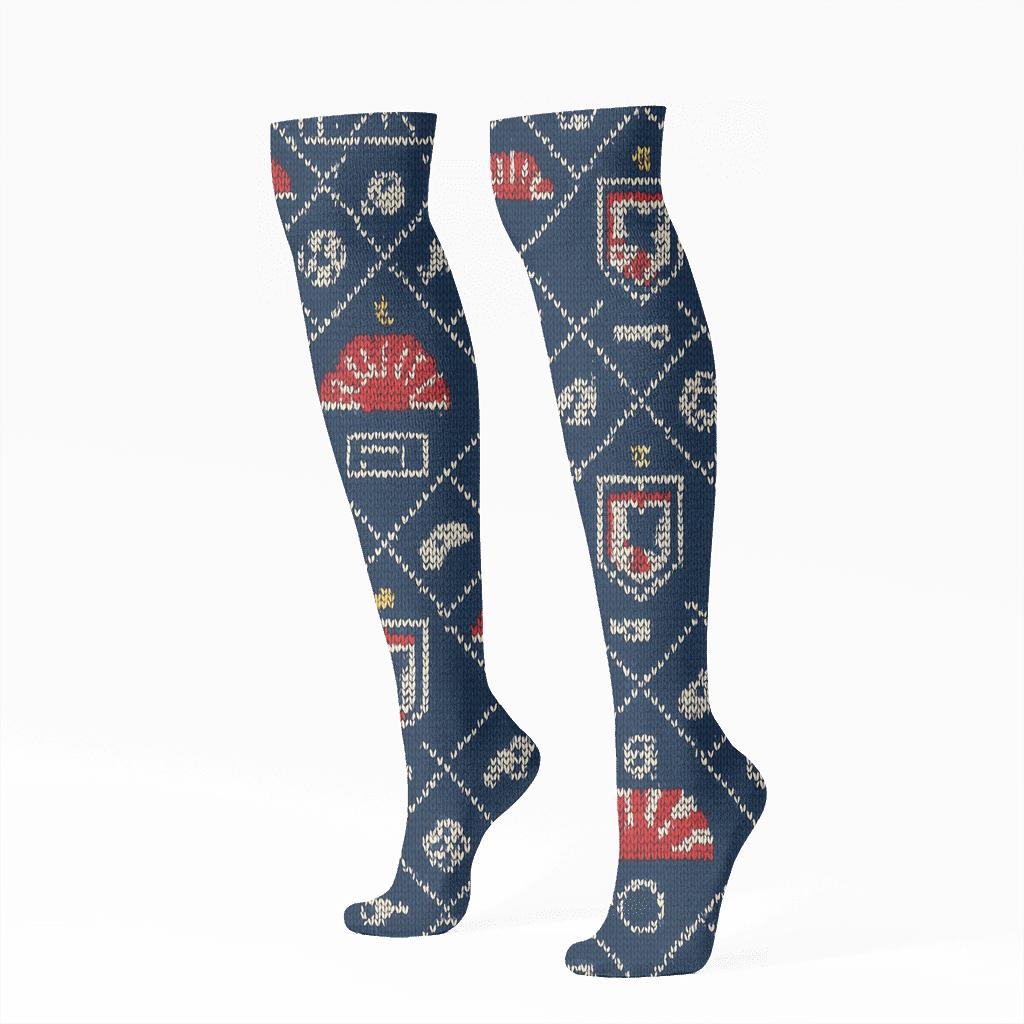 Knitted Pitch Geometry In Fifa Japan Style soft everyday knee-high socks