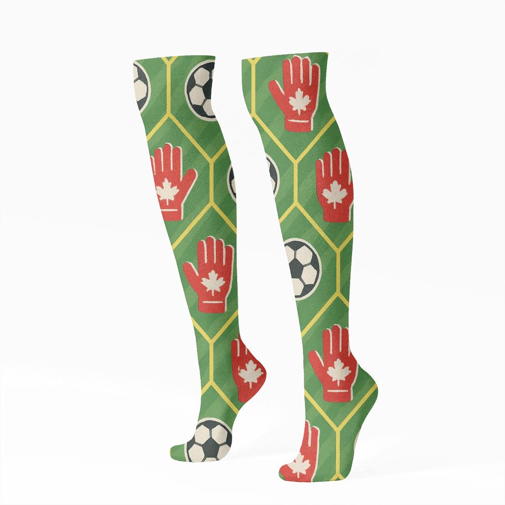 Goal Net Lattice In Fifa Canada Match Colors trendy patterned knee-high socks