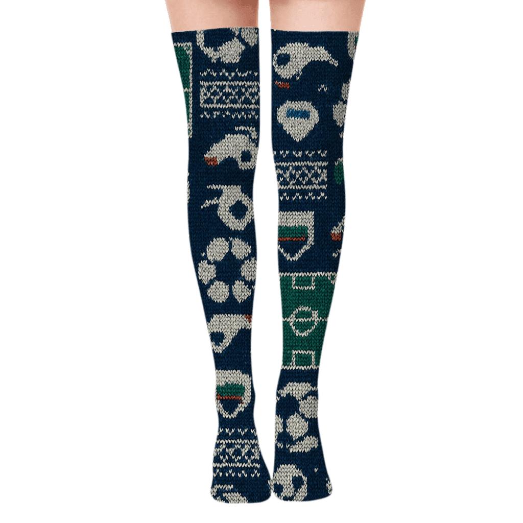 Knitted Illusion Pitch Tiles, Fifa Uzbekistan Edition designer print over-the-knee socks