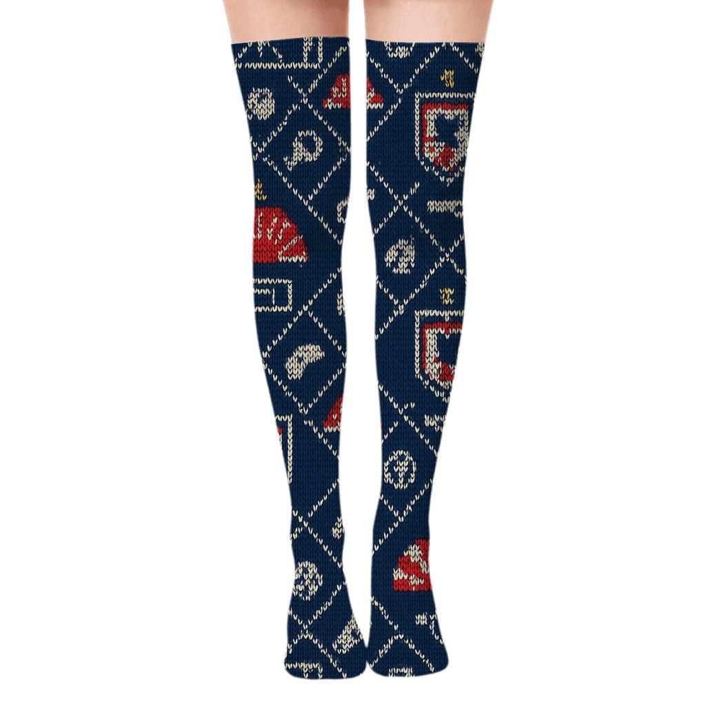 Knitted Pitch Geometry In Fifa Japan Style premium cozy over-the-knee socks