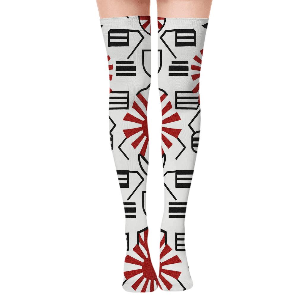 Rising Sun Badge Lattice Premium, Fifa Japan designer print over-the-knee socks