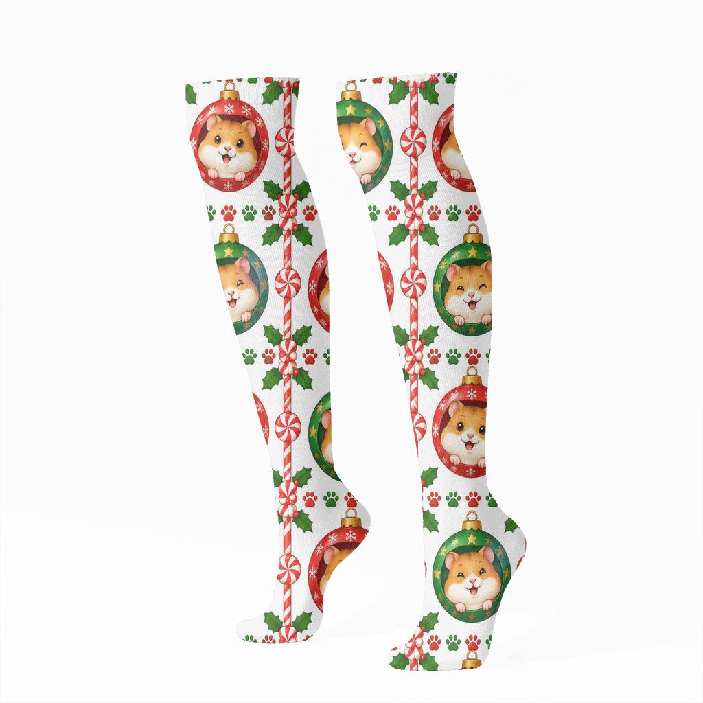 Cartoon Hamster Ornament Maze On Snow White Background comfortable cotton knee-high socks [AI-3d24a45e-bd3ca61a6780]