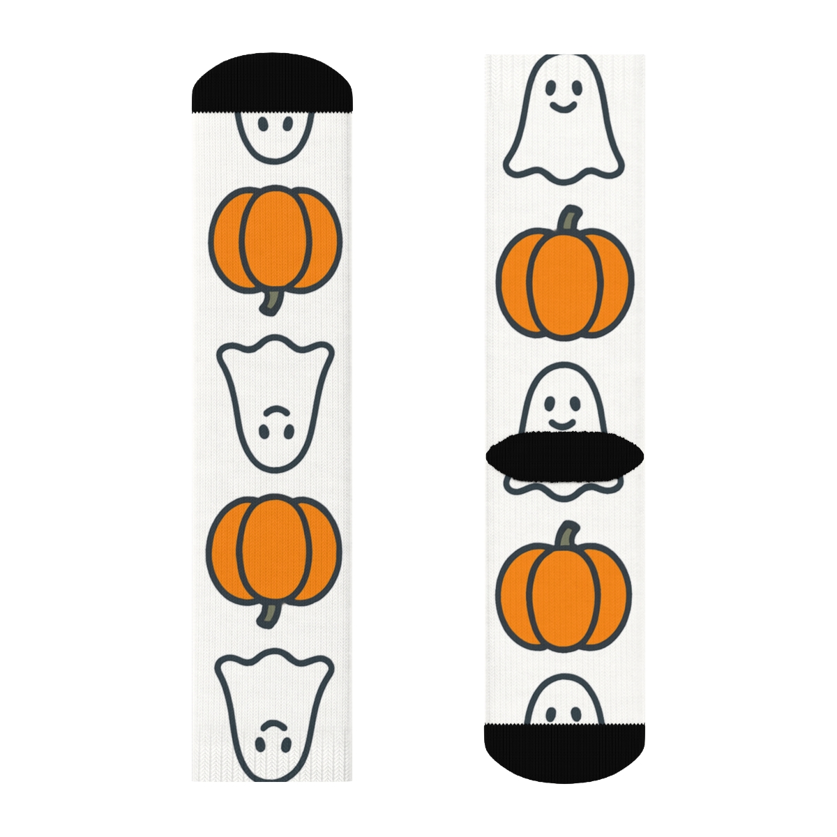Pumpkin And Ghost Alternating Grid On White Background soft everyday crew socks