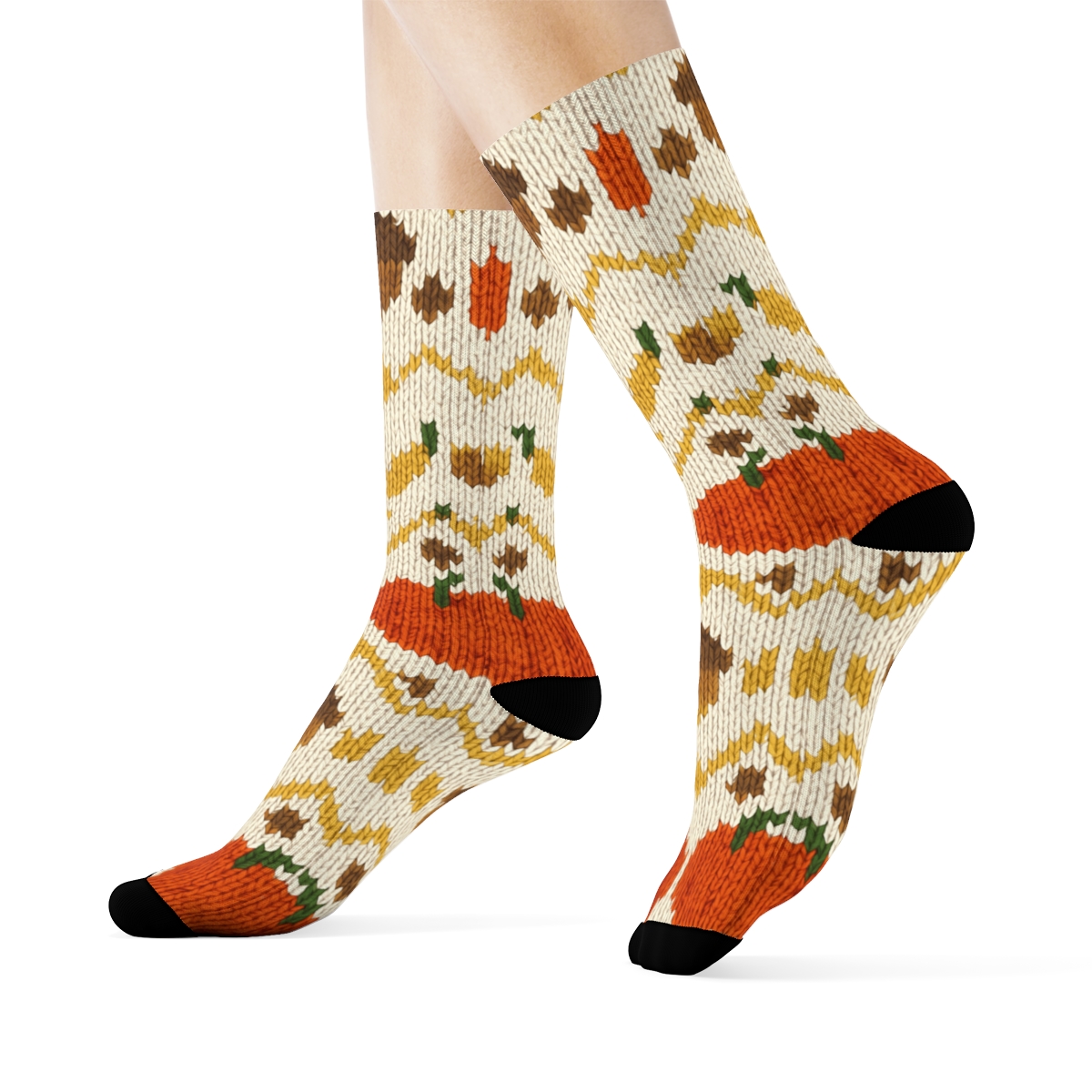Pumpkin Patch Chevron On Cream personalized crew socks