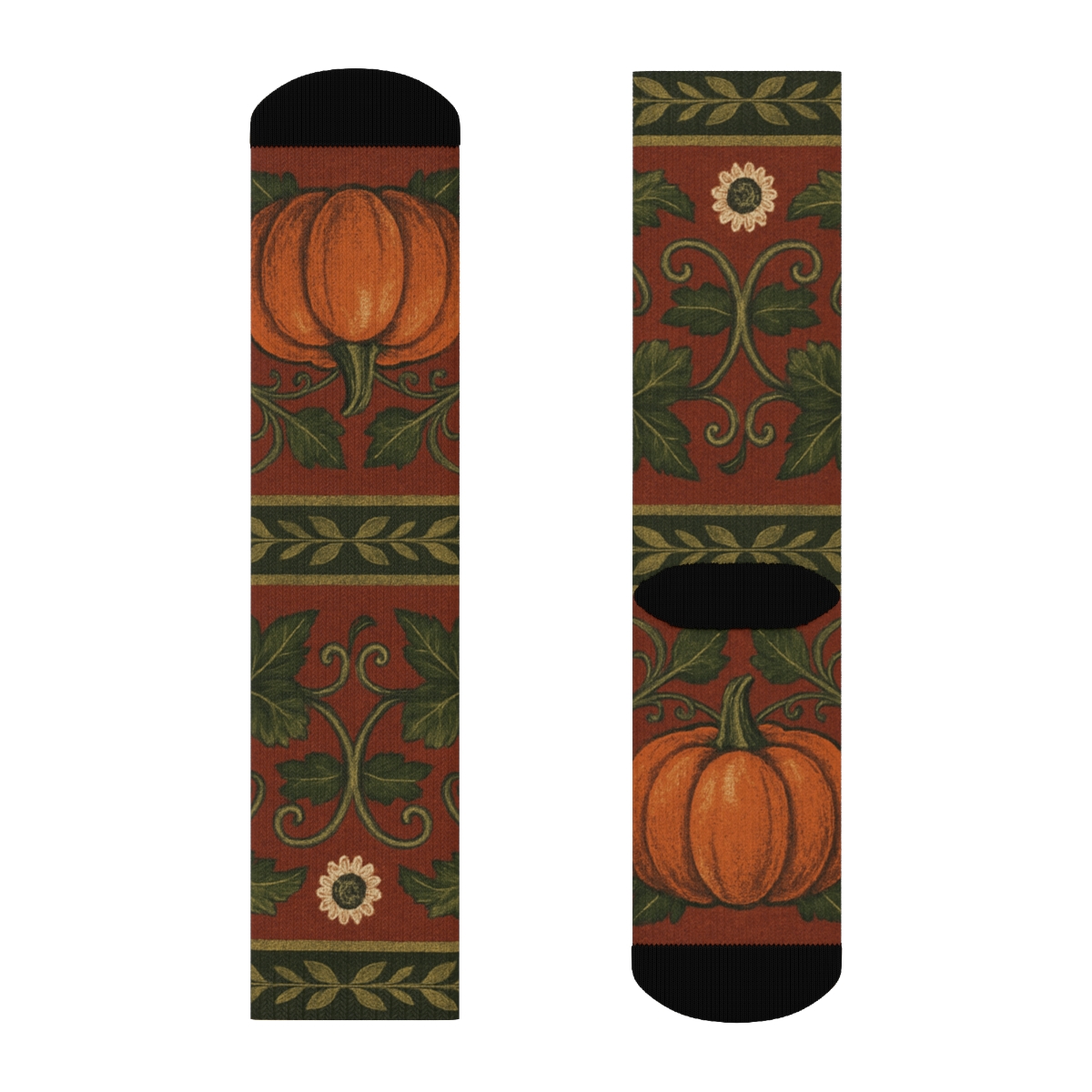 Pumpkin Patch Mirror Band On Deep Red Field custom crew socks