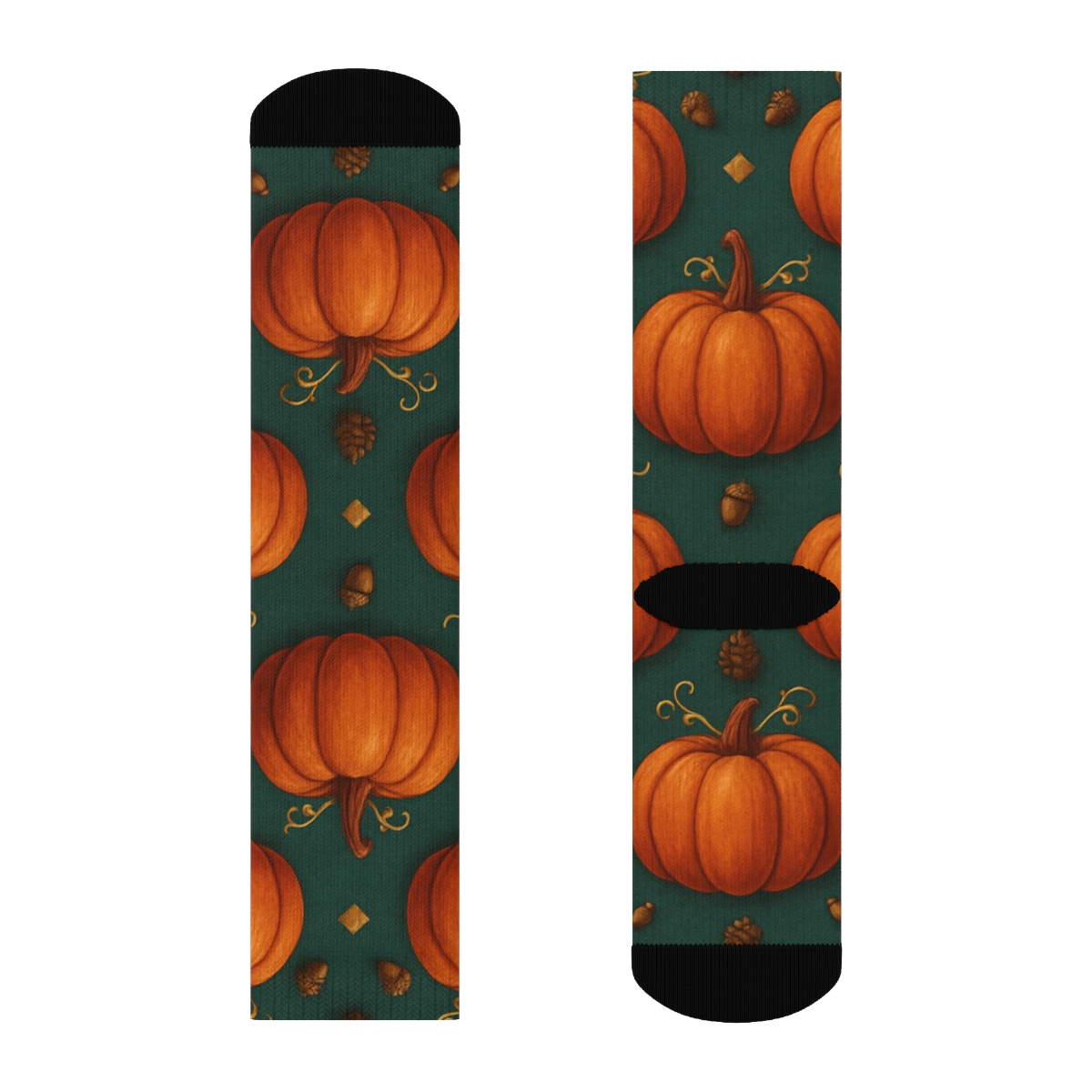 Pumpkin Patch Mirror Tiles On Deep Teal Background stylish athletic crew socks