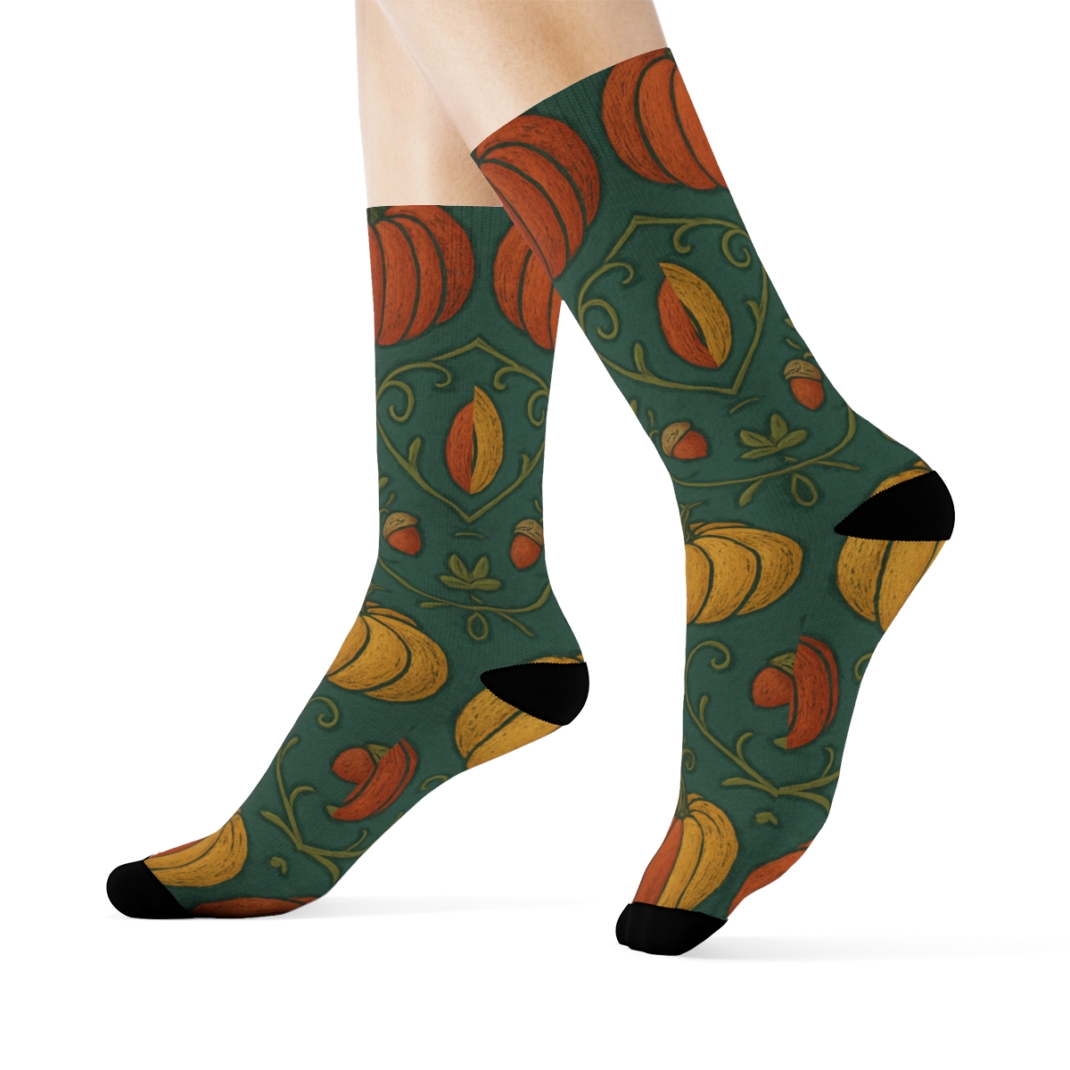 Pumpkin Patch Mirror Tiles On Deep Teal Background unique graphic crew socks