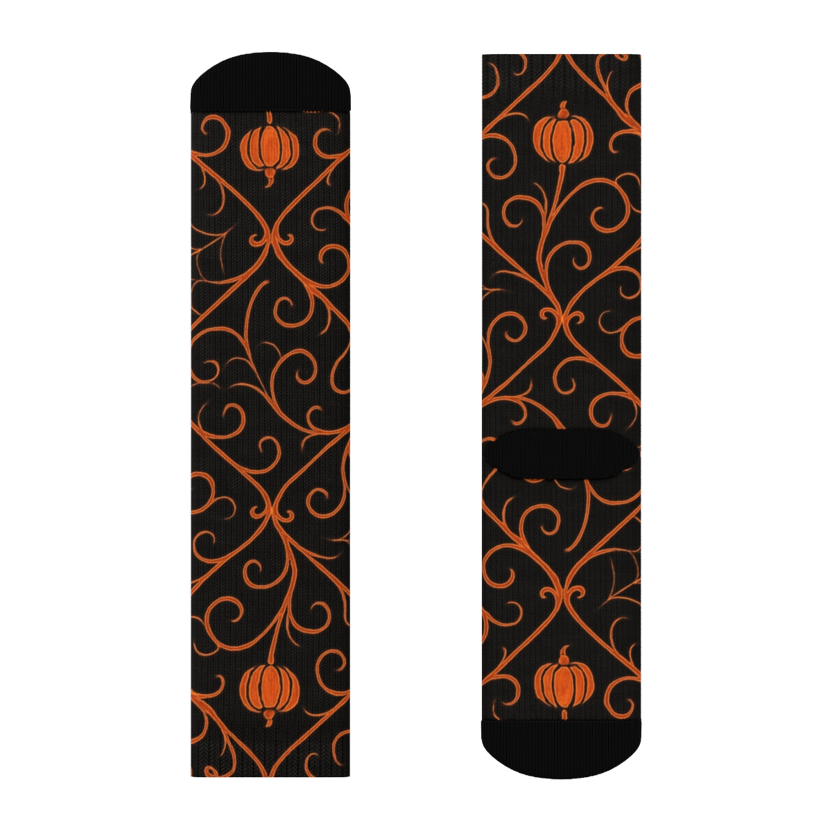 Pumpkin Vine Lattice And Web Overlay On Black Background unique graphic crew socks