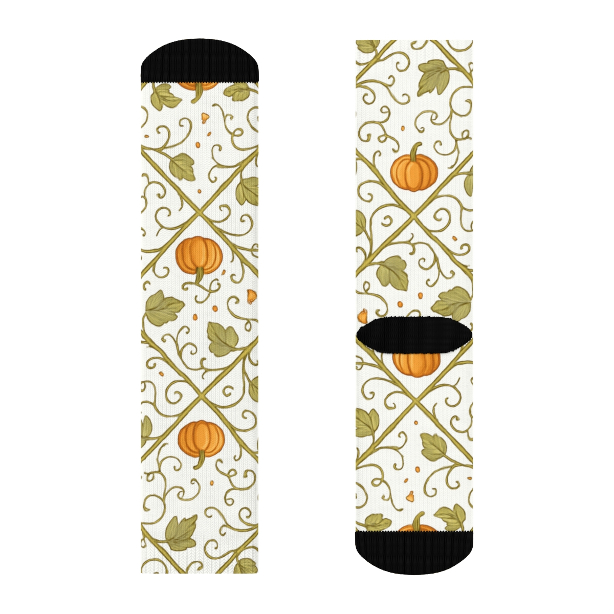 Pumpkin Vine Lattice Trellis On White Background custom crew socks