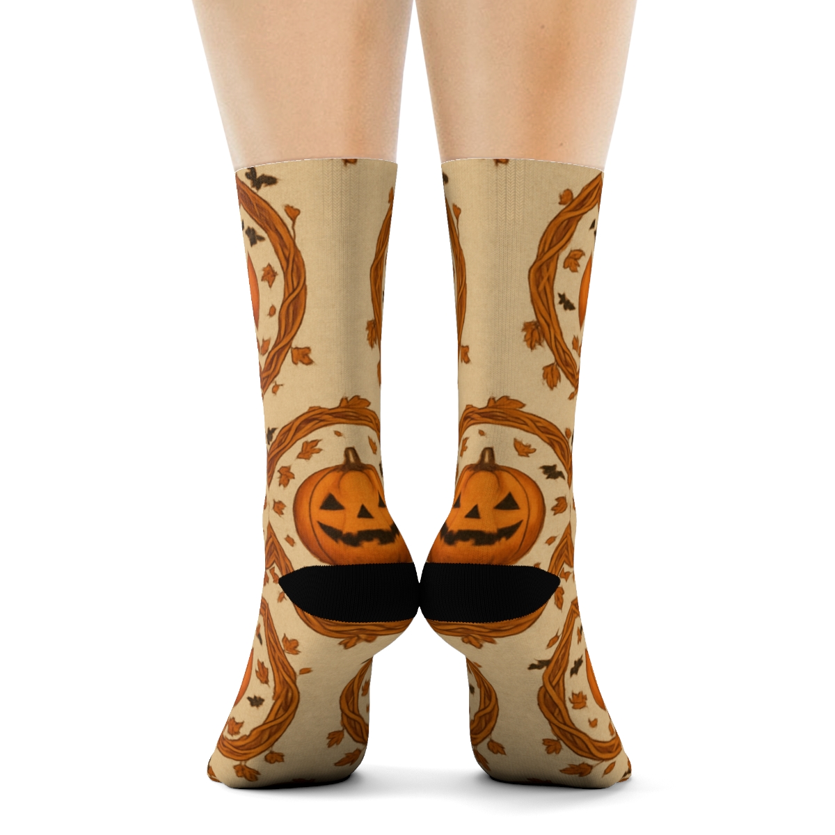 Pumpkin Vine Medallion Rings On Proper Neutral Background personalized crew socks