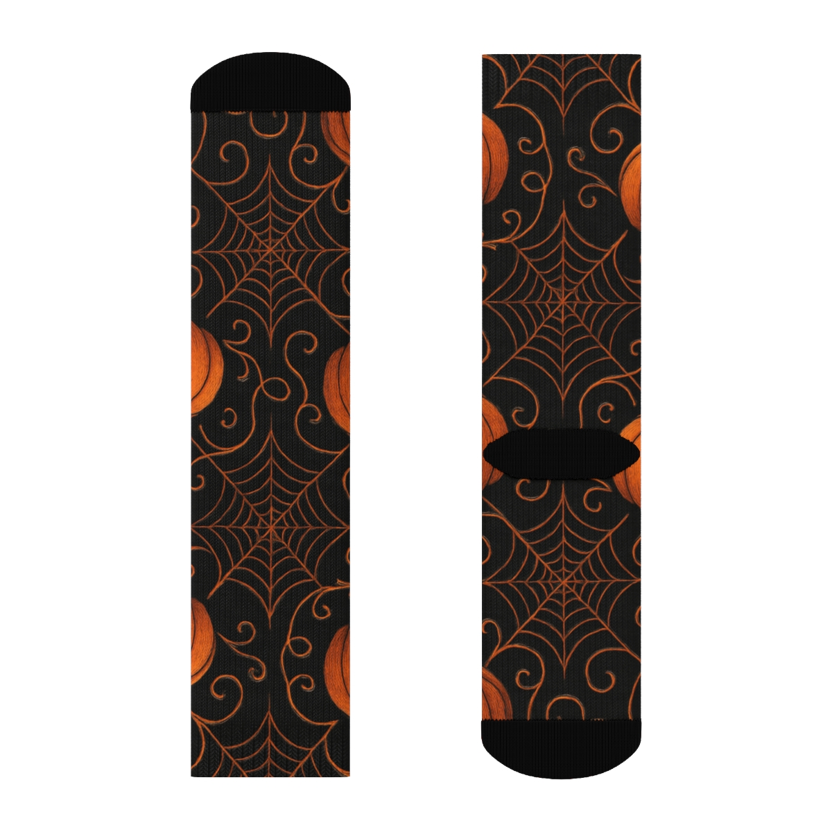 Pumpkin Vine Trellis And Web Overlay On Black Background comfortable cotton crew socks