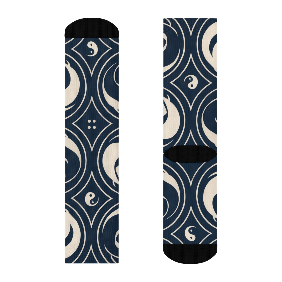 Radial Koi Duality Mandala On Deep Indigo personalized crew socks
