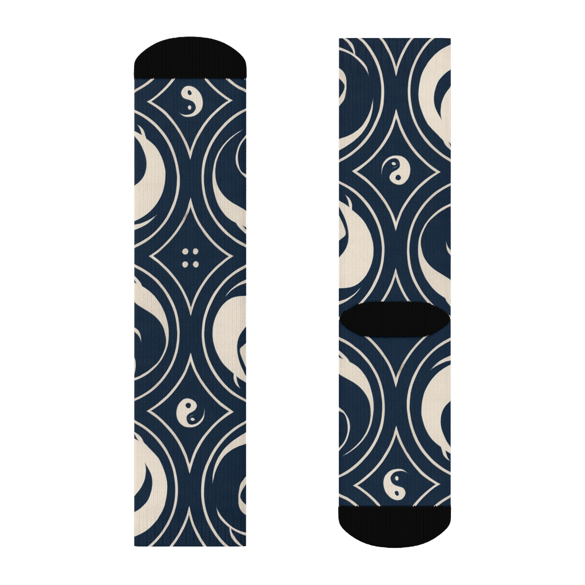 Radial Koi Duality Mandala On Deep Indigo personalized crew socks