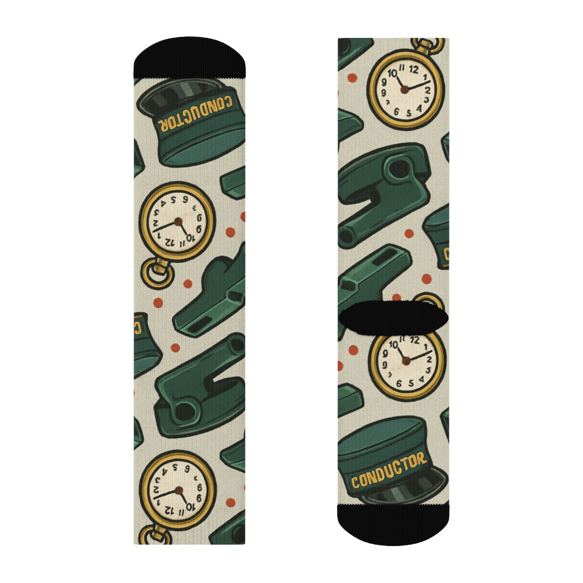 Railside Rhythm With Train Conductor Motifs premium sports crew socks