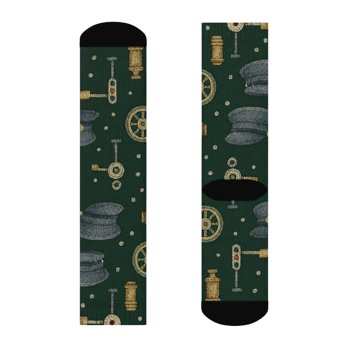 Railway Signal Patchwork With Train Conductor Details trendy patterned crew socks