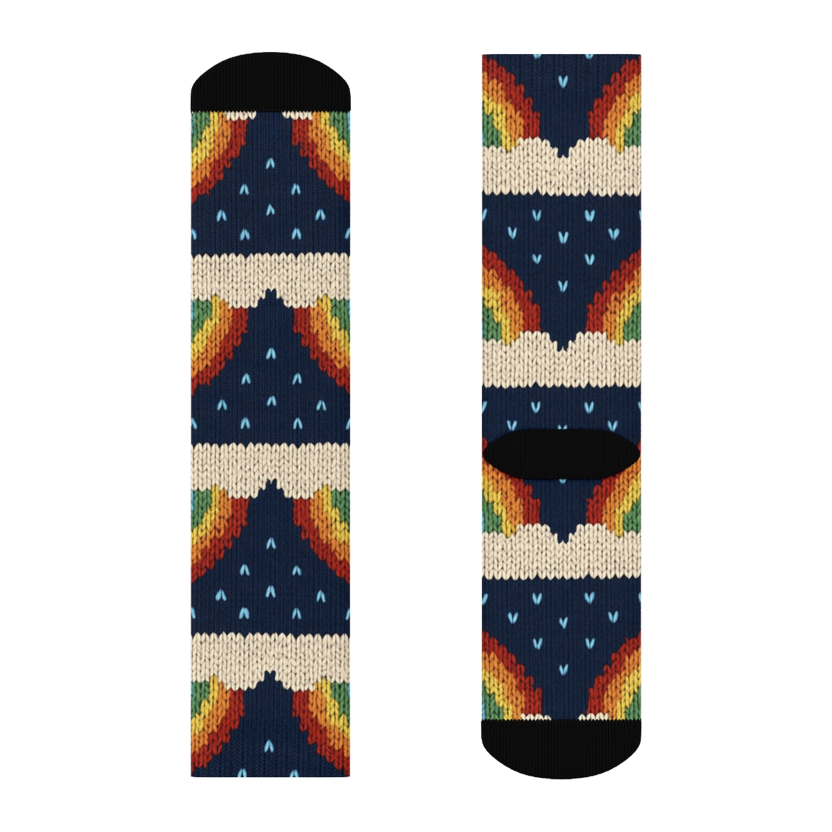 Rainbow Arc Knit Illusion Bands On Midnight Navy custom crew socks