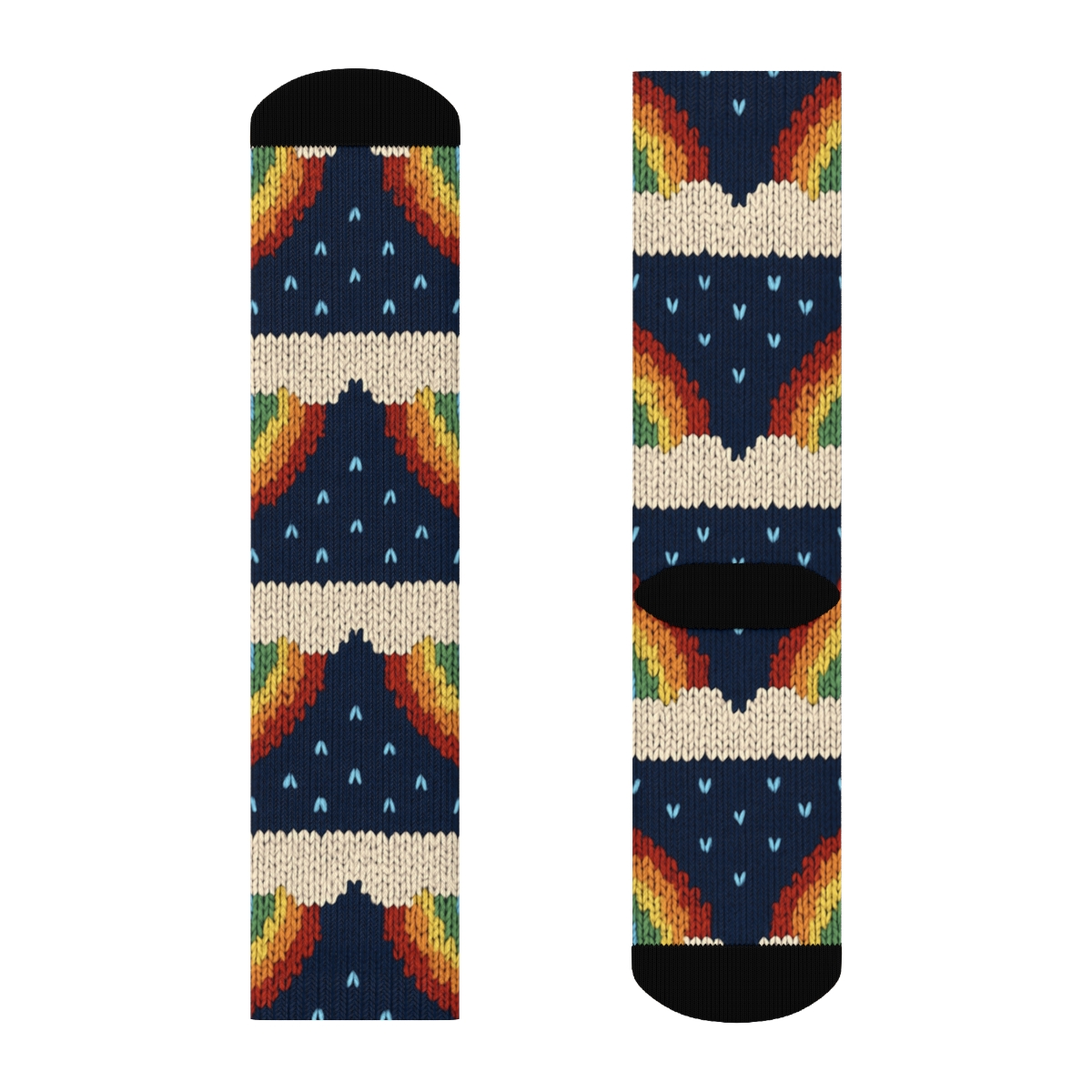 Rainbow Arc Knit Illusion Bands On Midnight Navy custom crew socks